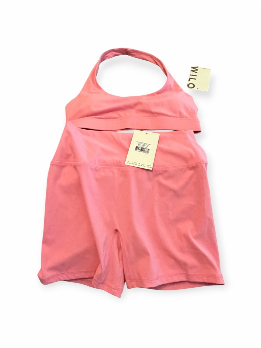 WILO Bright Pink Halter Sports Bra & Shorts Set Size M NWT